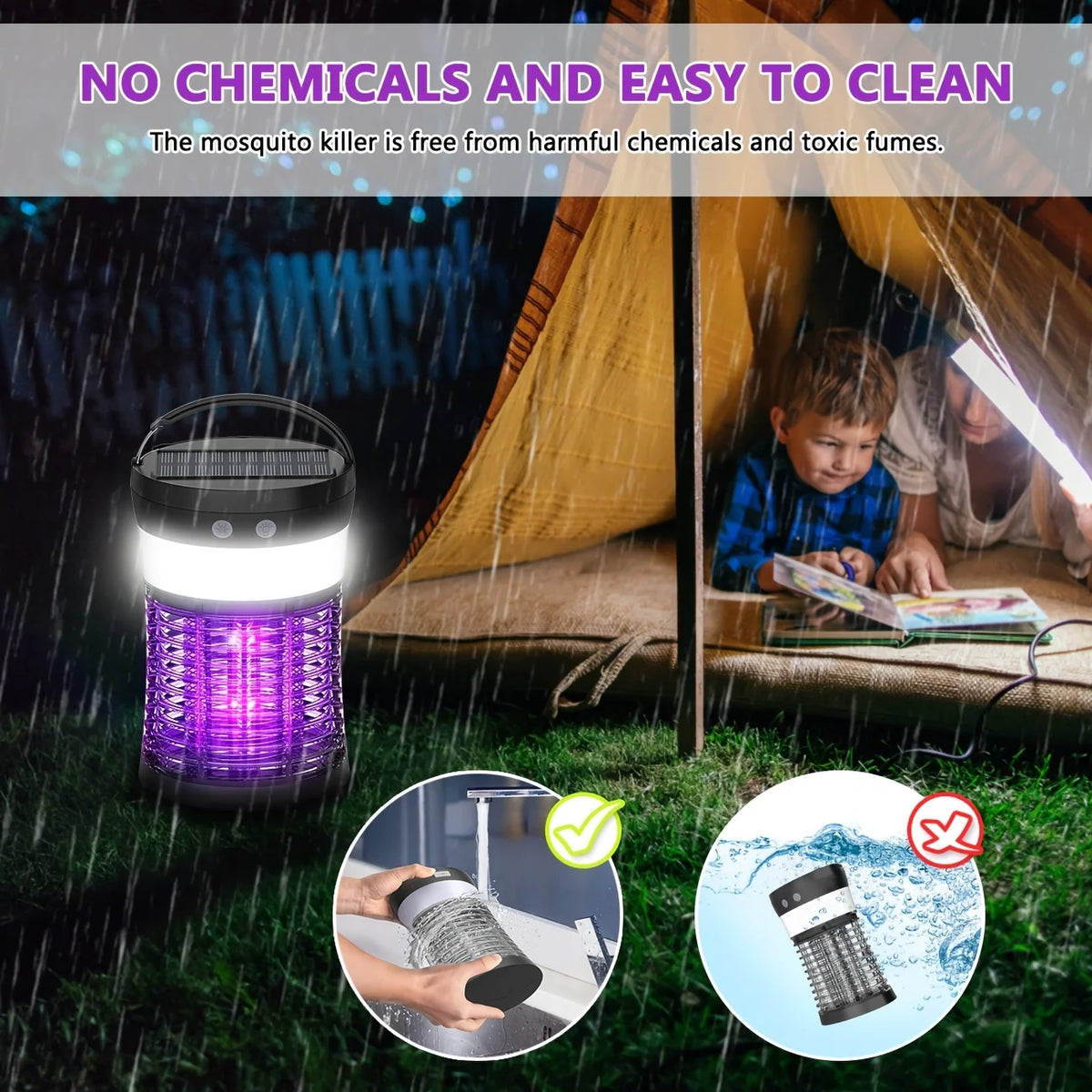 Bug Zapper Solar Mosquito Killer 3000V Rechargeable Indoor Outdoor