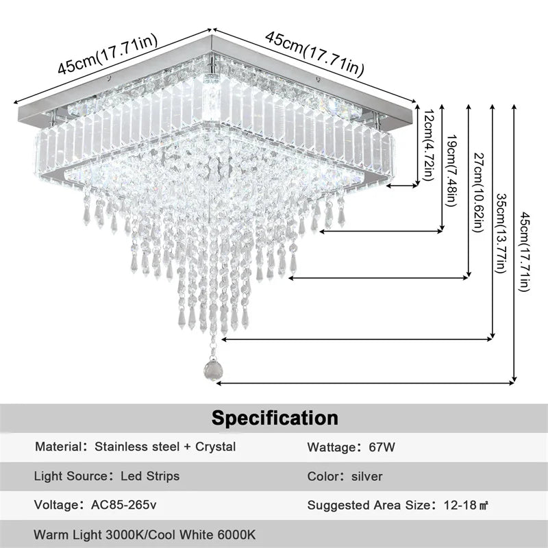 GreeLustr Modern Crystal Chandelier Dimmable Led Ceiling Light With Remote