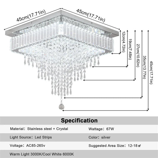 GreeLustr Modern Crystal Chandelier Dimmable Led Ceiling Light With Remote
