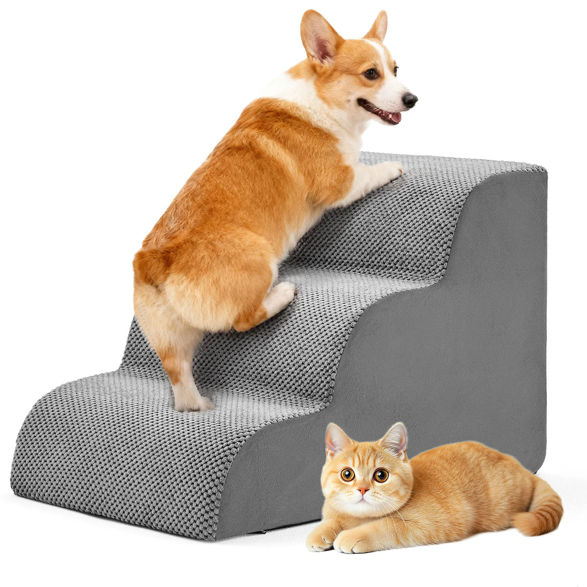 Curved Foam Dog Stairs Ramp With Non Slip Pet Steps