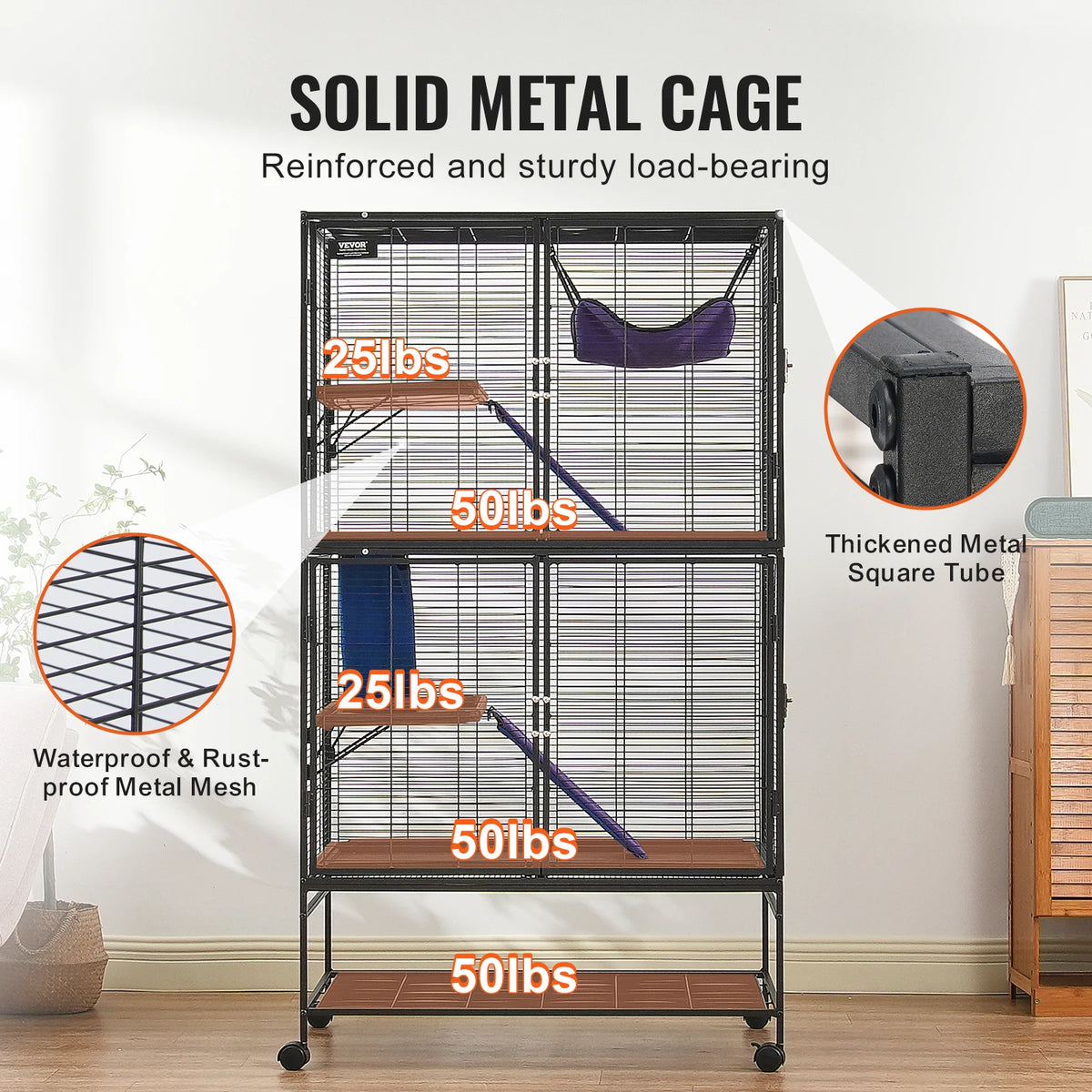 SucceBuy Four Tier Rolling Metal Cage for Small Animals