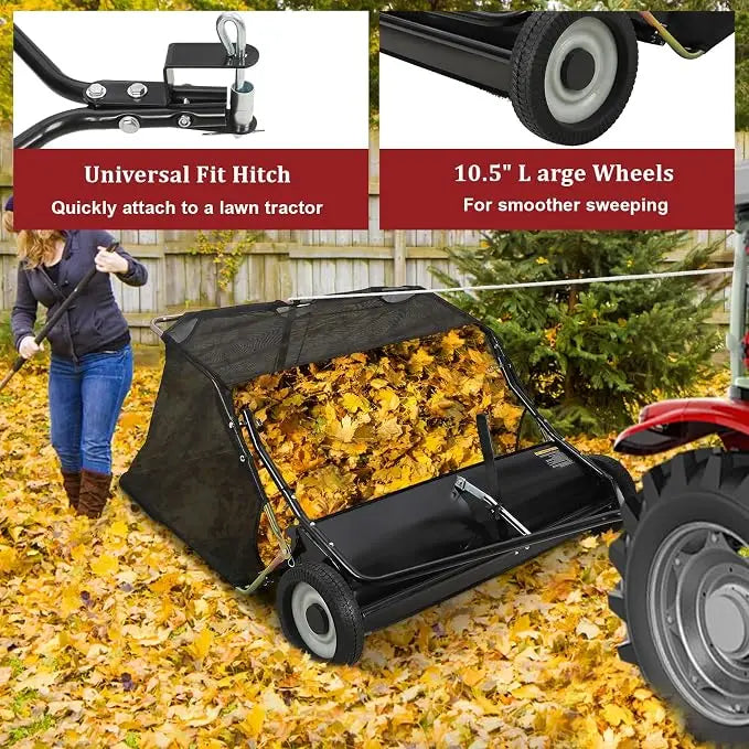 HiMISS Tow Behind Lawn Sweeper for Leaf and Grass Collection
