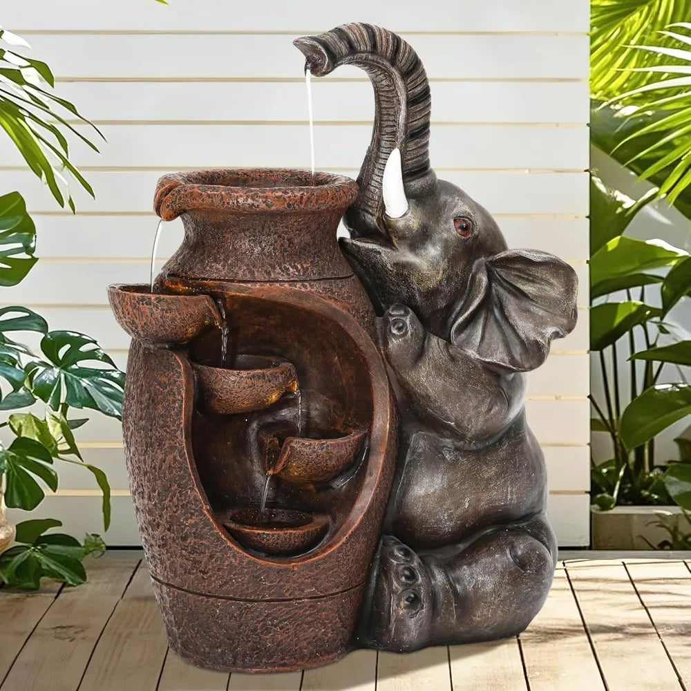 Elephant Jar Water Fountain For Outdoor Garden Farmhouse Decor