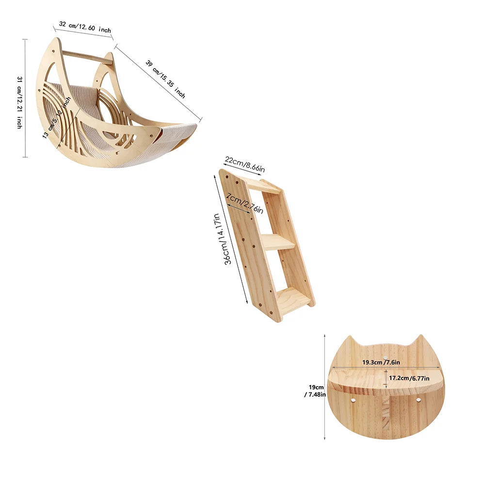 CWV Wall Mounted Cat Shelves With Moon Hammock Perches