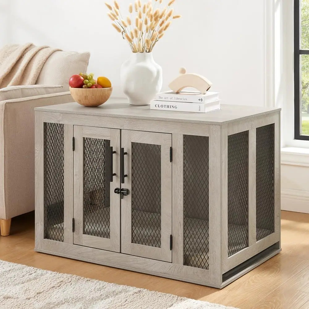 Furniture Style Indoor Dog Crate With Mesh, Cushion And Tray