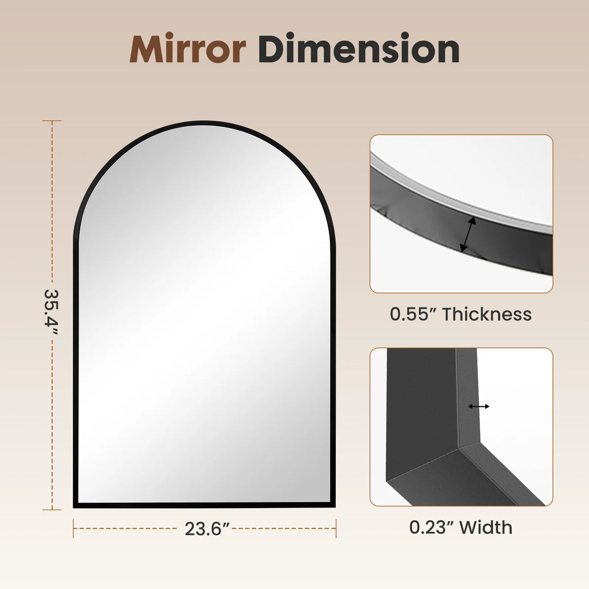 JHK Contemporary Architectural Arched Metal Framed Bathroom Mirror WallMountingSolutions