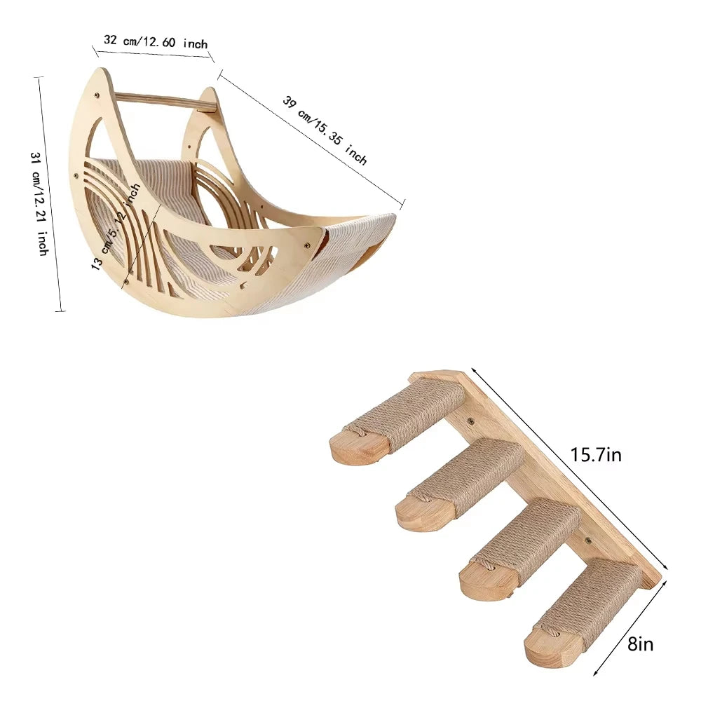 CWV Cat Wall Shelves With Moon Hammock And Star Perches