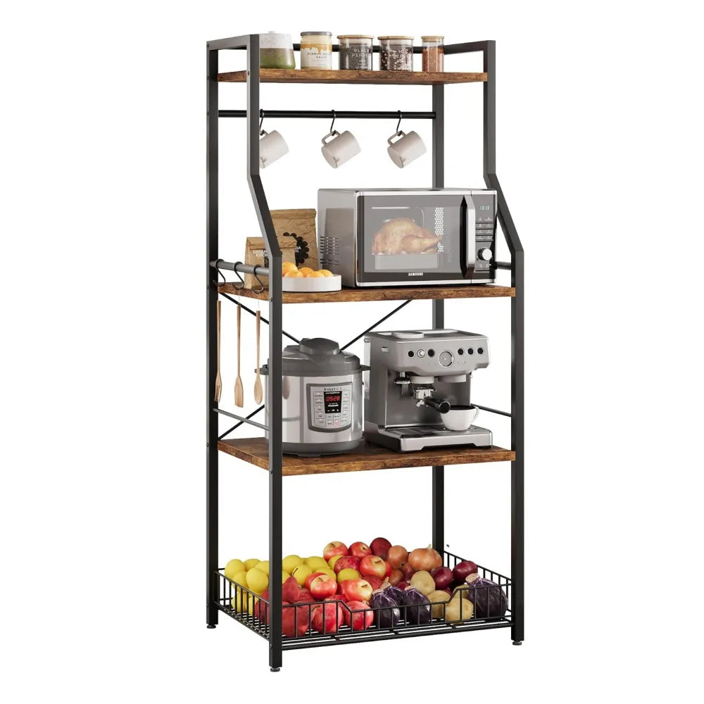 Four Tier Kitchen Bakers Rack With Microwave Stand And Storage