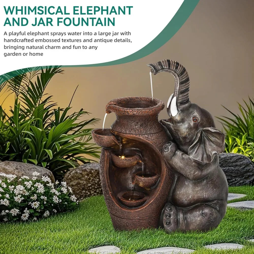 Elephant Jar Water Fountain For Outdoor Garden Farmhouse Decor