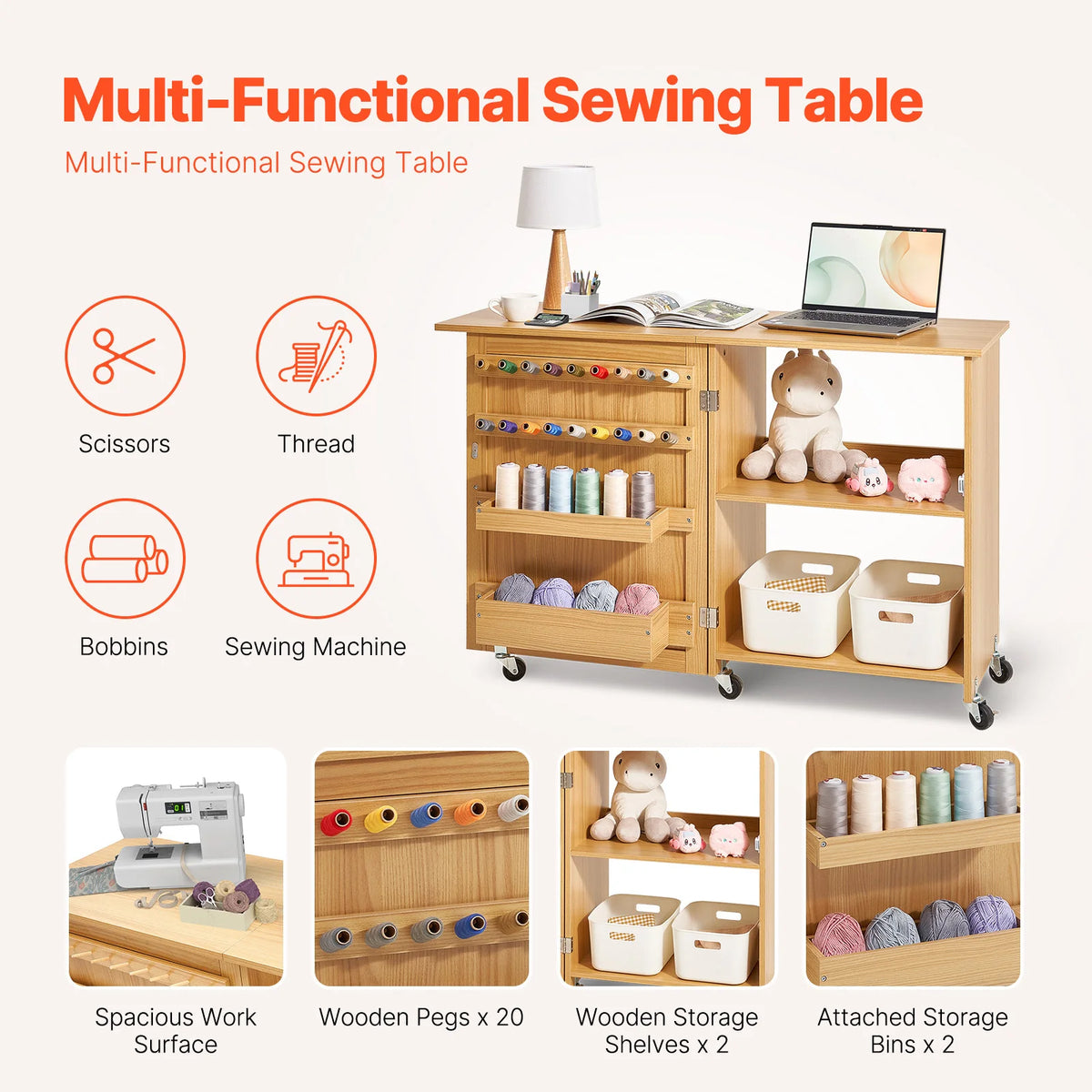 SucceBuy Multipurpose Folding Sewing Machine Table With Storage