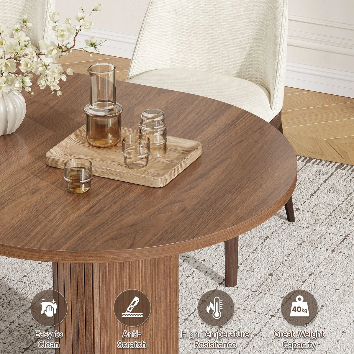 ONBRILL Oval Dining Table With Storage And LED Lighting
