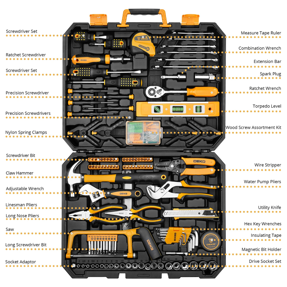 DEKOPRO 228Pcs Socket Wrench Auto Repair Tool Set With Case