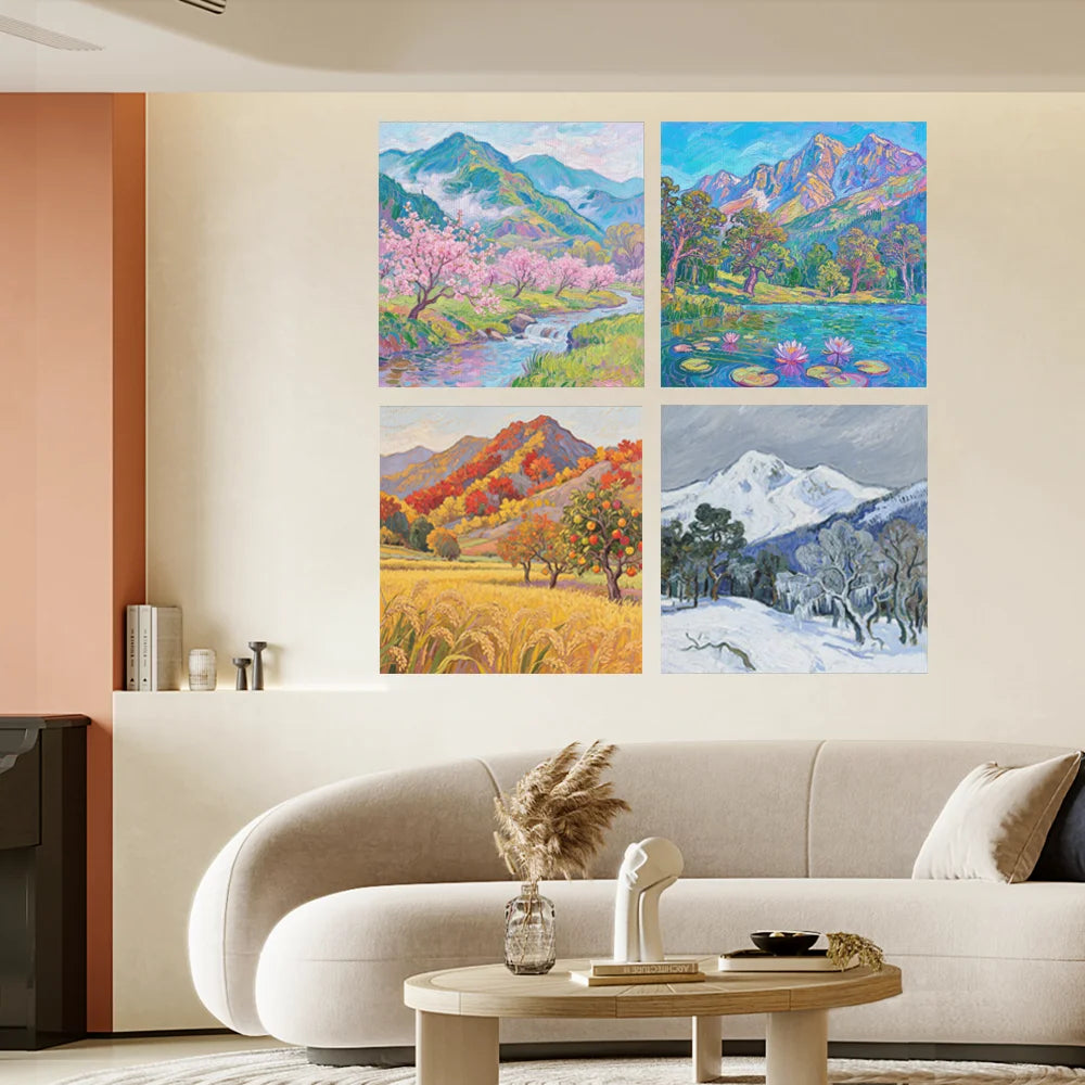 Four Seasons Landscape Canvas Wall Art Print For Home Decor