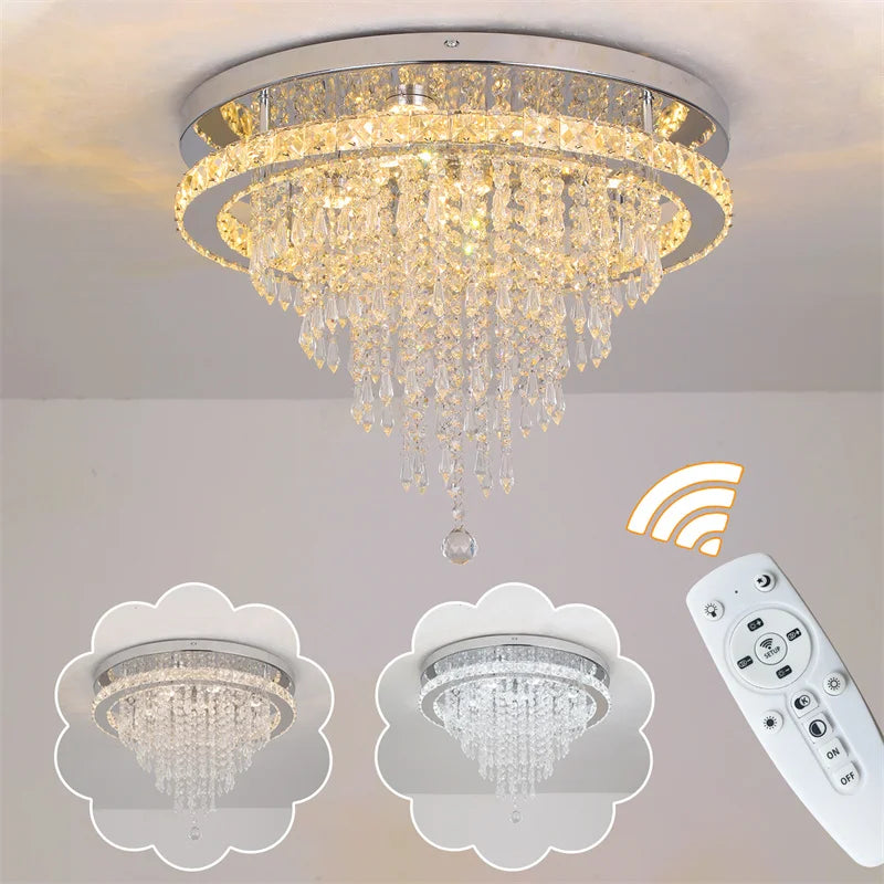 GreeLustr Modern Crystal Chandelier Dimmable Led Ceiling Light With Remote