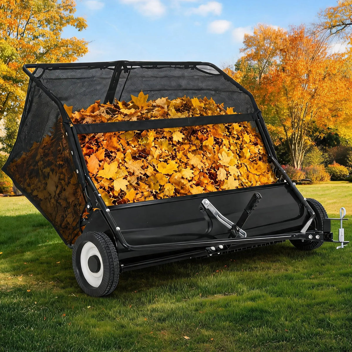 Tow Behind Lawn Sweeper for Efficient Leaf and Grass Collection