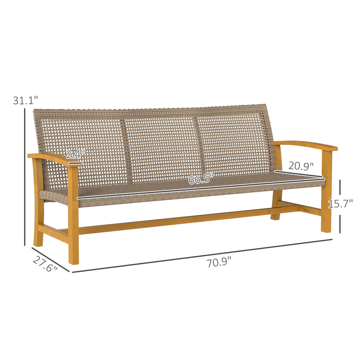 Outsunny Wicker Outdoor Sofa With Acacia Wood Armrests