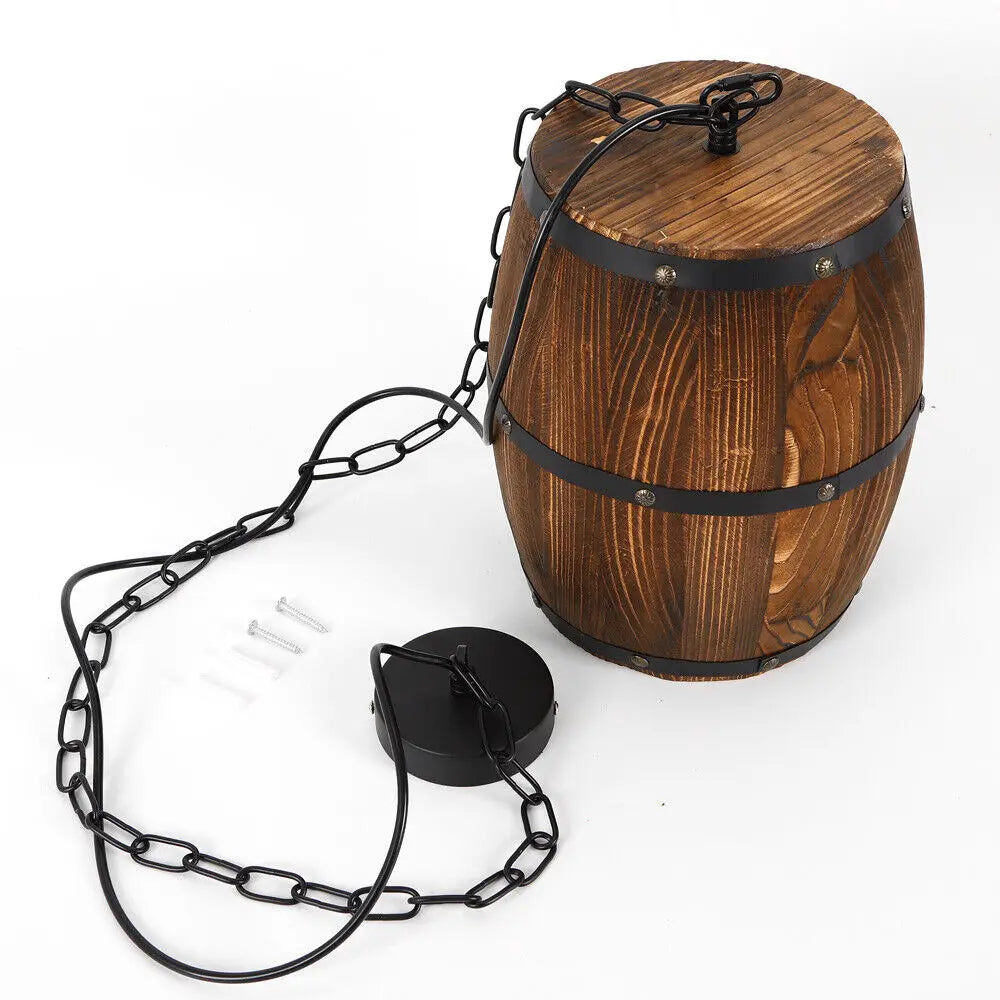Vintage Wine Barrel Pendant Light Rustic Ceiling Lamp For Cafe Bars