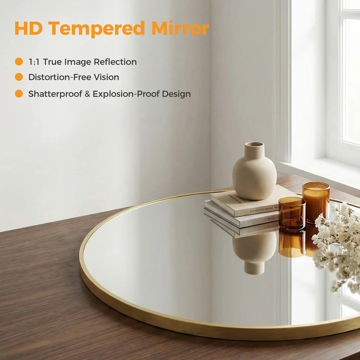 MCQ Shatterproof Round Bathroom Wall Mirror for Vanity or Entryway