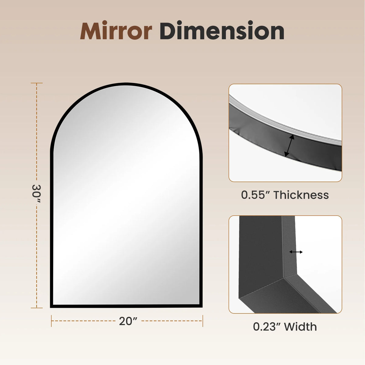 JHK Contemporary Architectural Arched Metal Framed Bathroom Mirror WallMountingSolutions