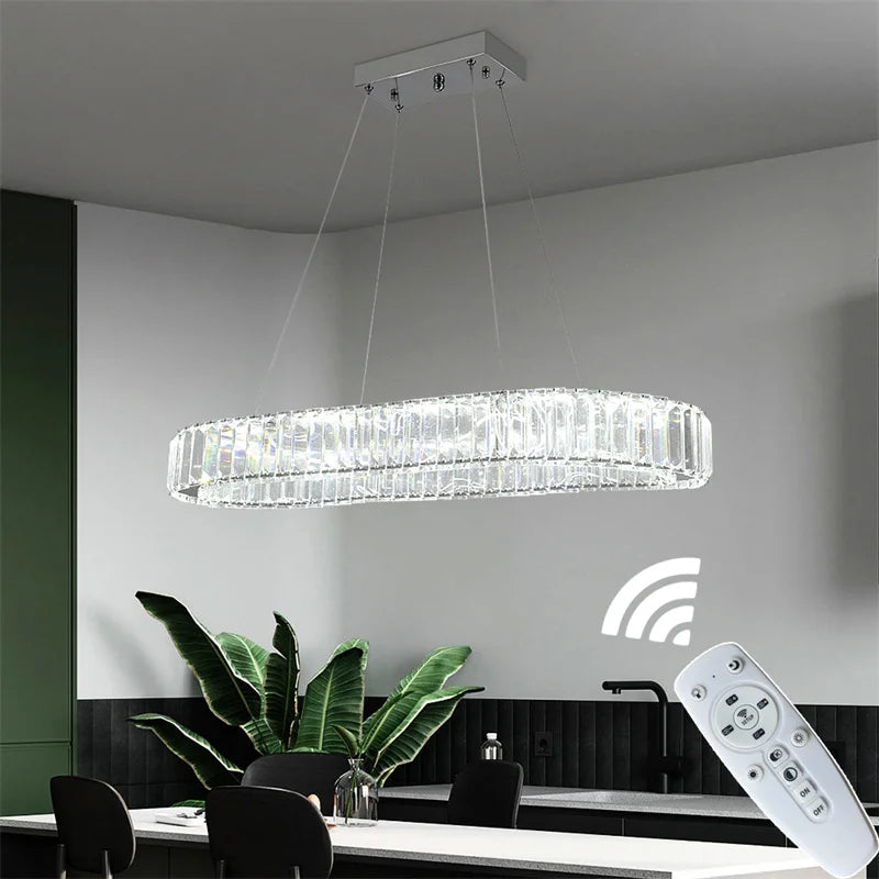 GreeLustr Modern Crystal Ring LED Chandelier With Dimmer Remote