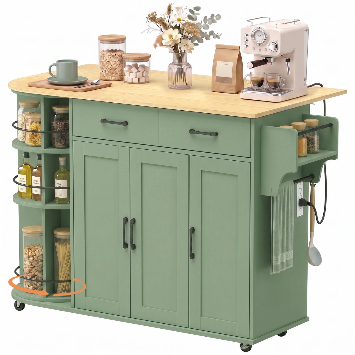 HOMCOM Rolling Kitchen Island With Power Outlet And Storage