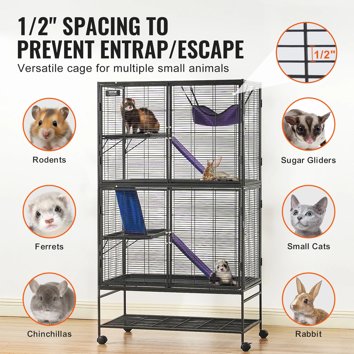SucceBuy Four Tier Rolling Metal Cage for Small Animals