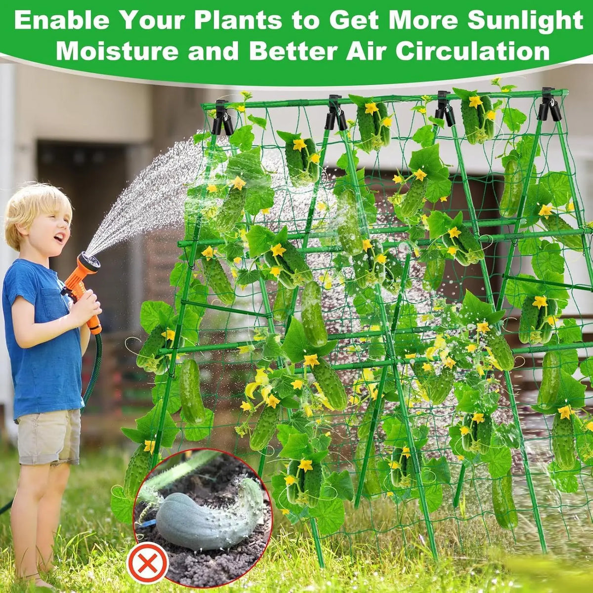 HiMISS Raised Bed Frame Garden Trellis With Netting For Climbing Vegetables Tomatoes Cucumbers