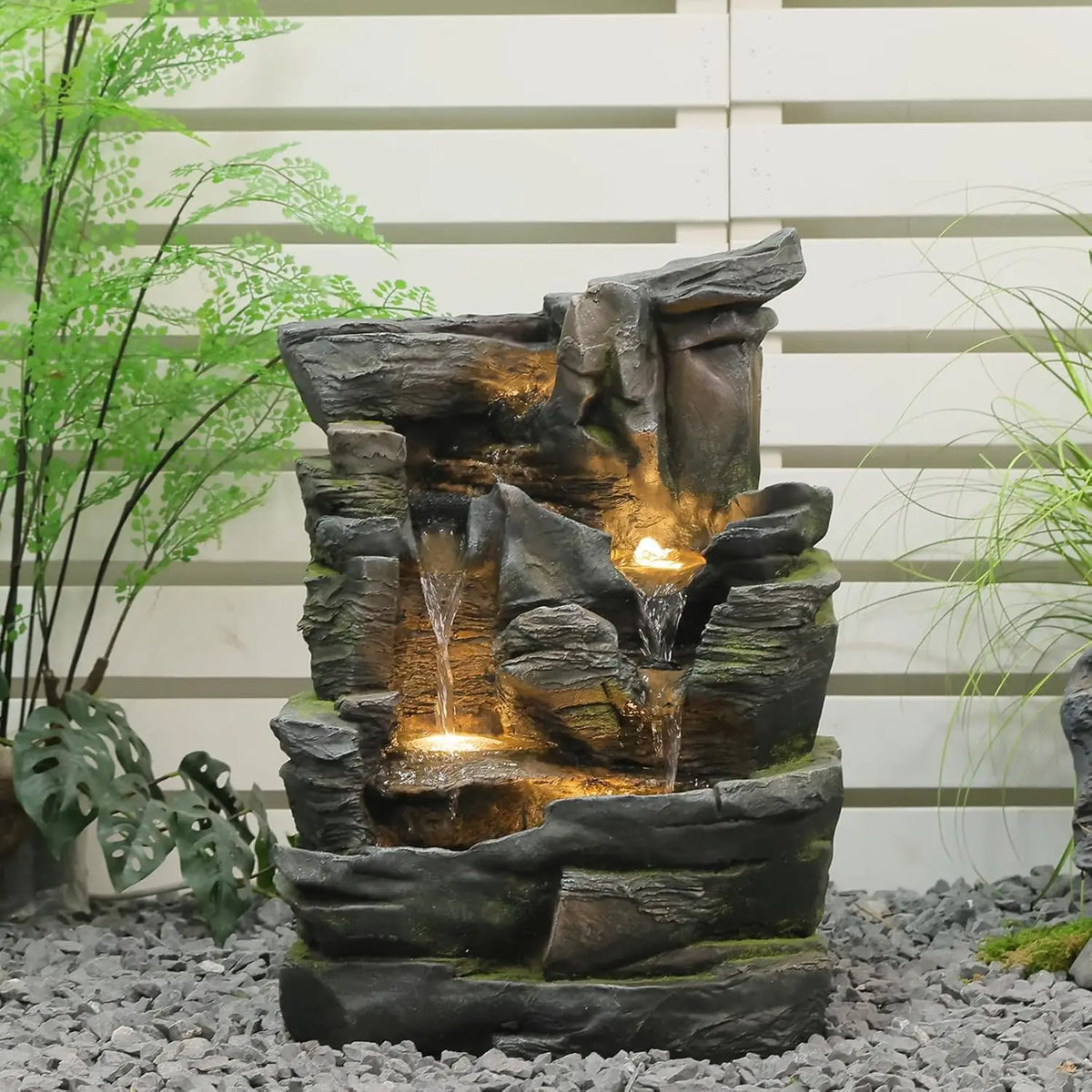 Tree Trunk Outdoor Waterfall Fountain With LED Lights For Garden