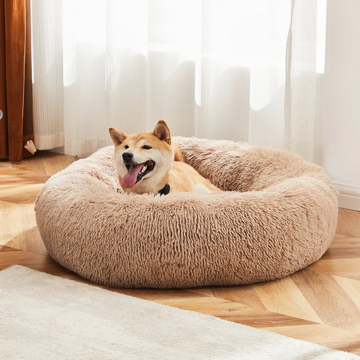 JHK Calming Washable Non Slip Plush Faux Fur Dog Bed