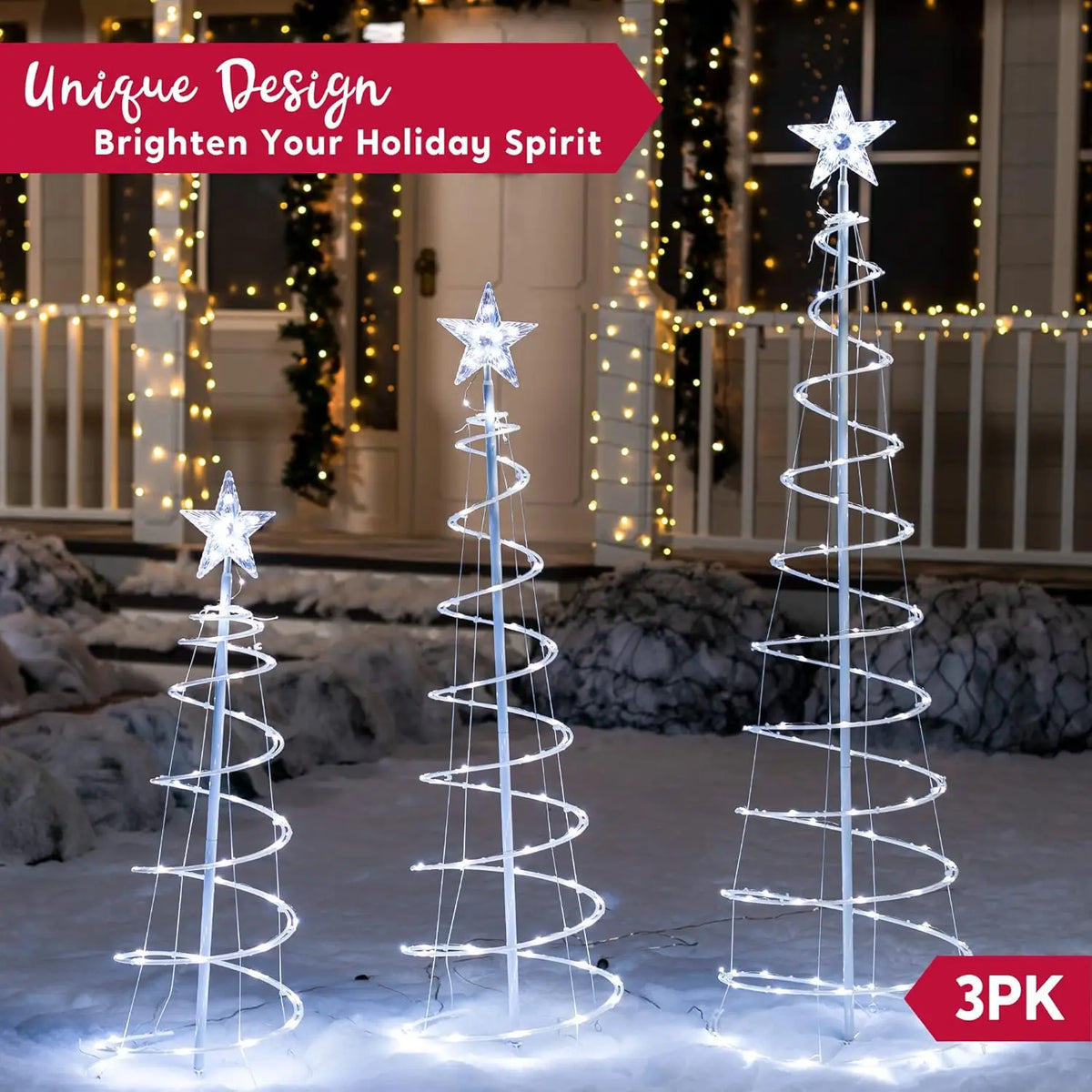 Joyfy Spiral Christmas Tree Lights With Star Topper And Stakes