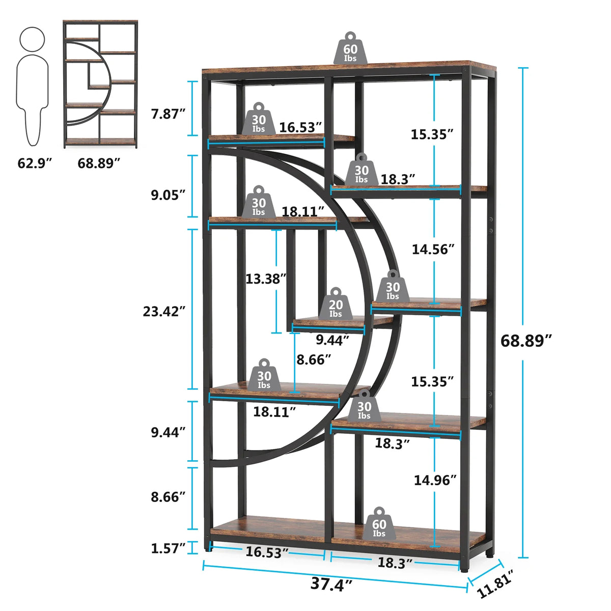 Tribesigns Industrial Etagere Bookcase Freestanding Display Storage Shelf