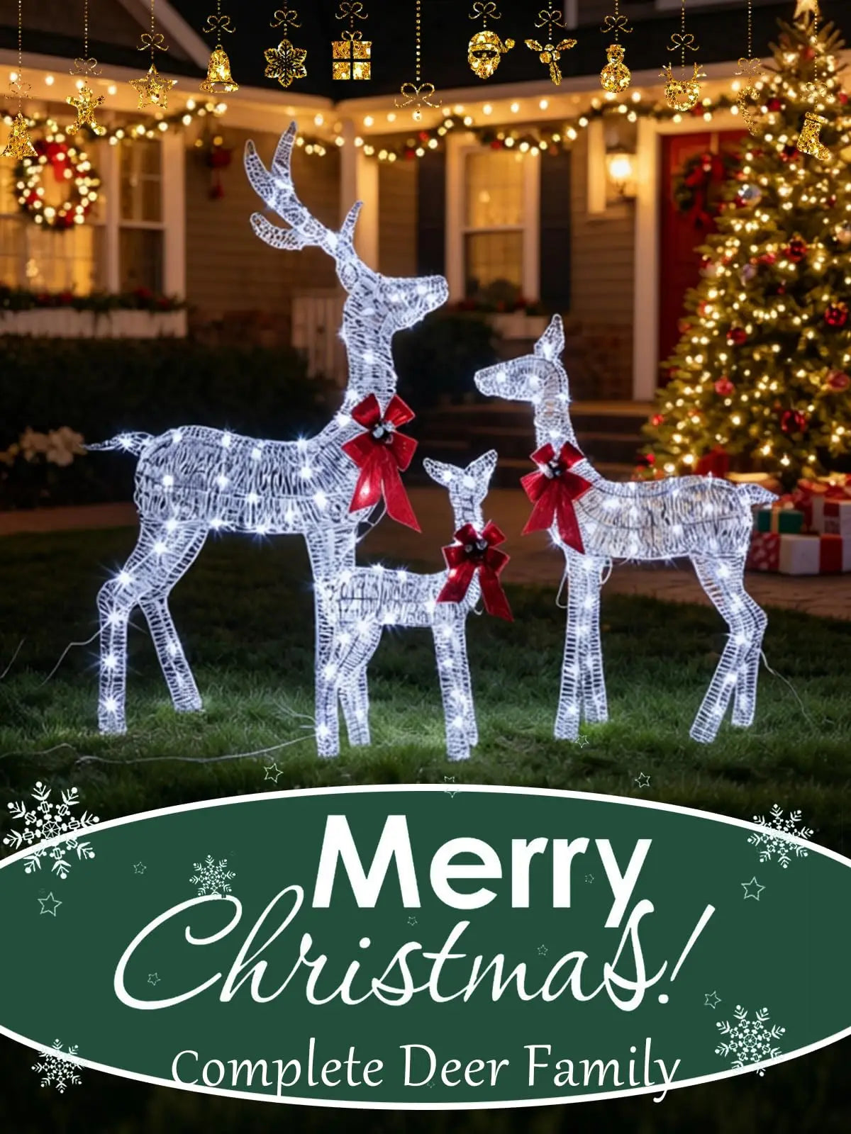 Lighted Christmas Deer Family Set With Energy Efficient LED Lights