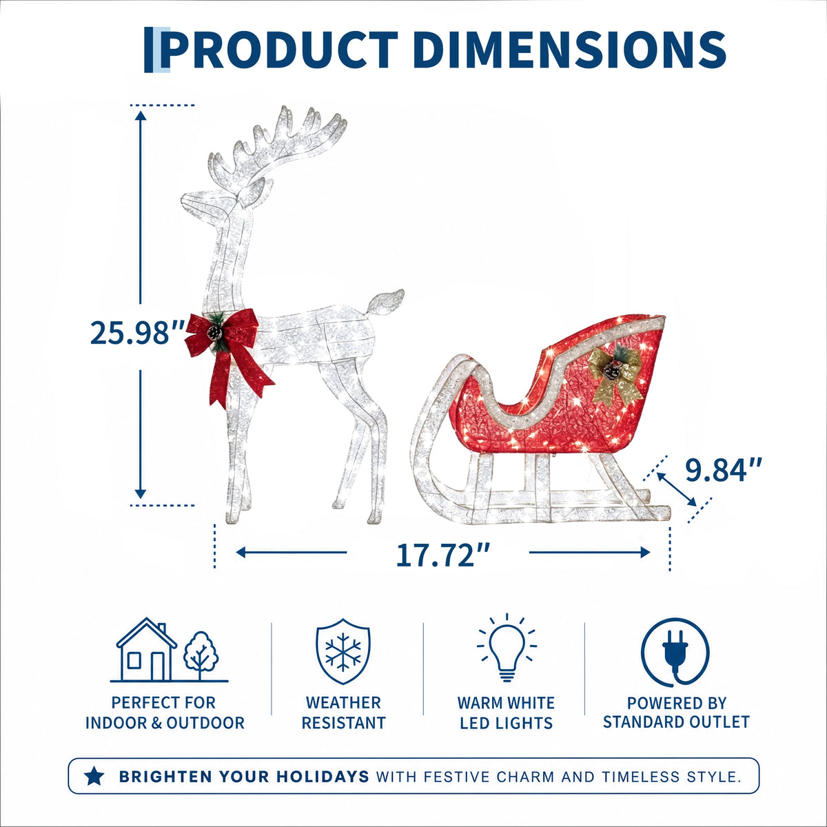 Lighted Christmas Reindeer And Sleigh LED Outdoor Holiday Decoration Set