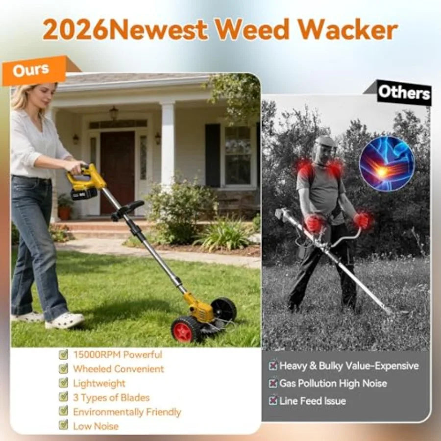 SHXI Cordless Electric Weed Trimmer With Wheel And Brush Cutter