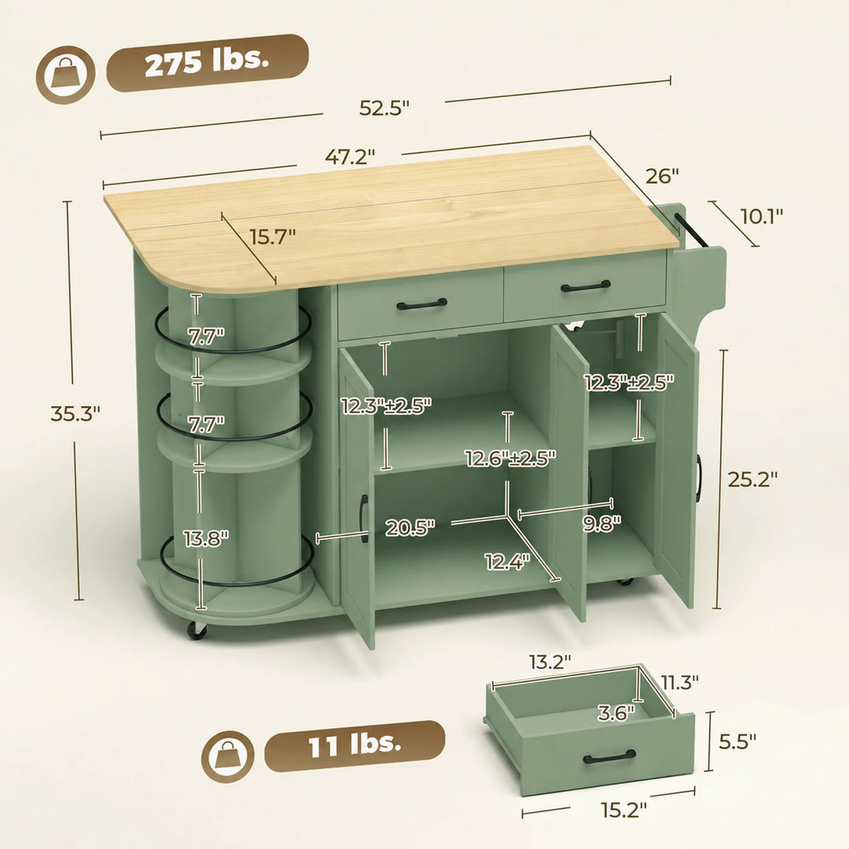 HOMCOM Rolling Kitchen Island With Power Outlet And Storage