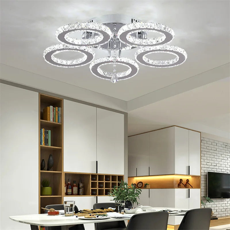 GreeLustr Modern LED Pendant Light Crystal Ring Ceiling Chandelier
