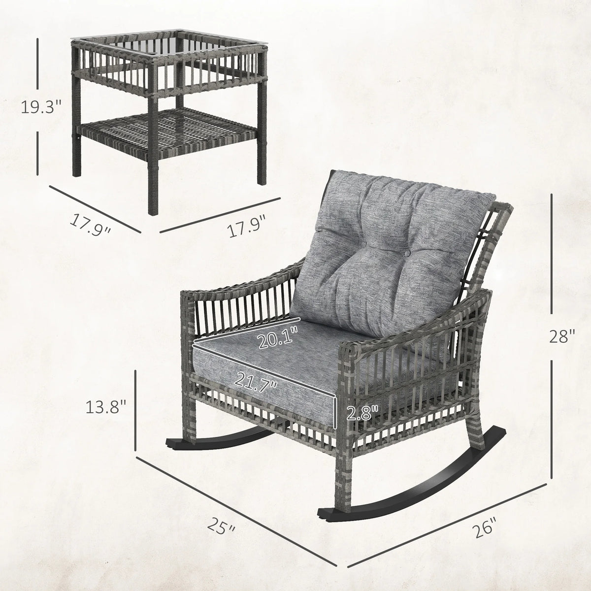Outsunny Outdoor PE Rattan Rocking Chair Bistro Set With Table
