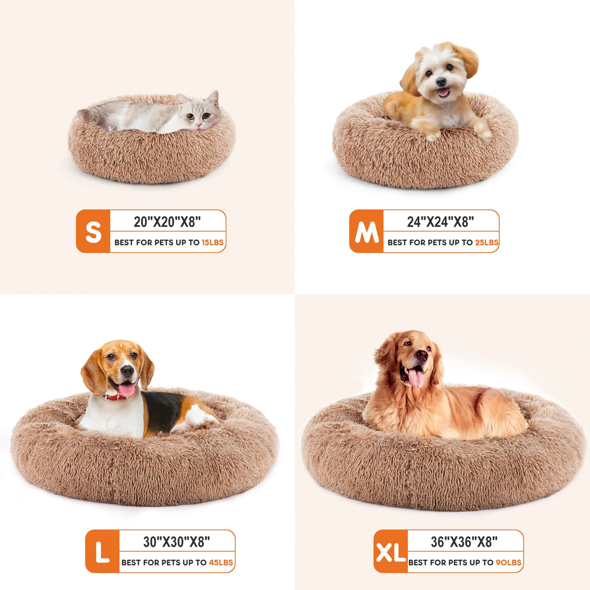 JHK Calming Washable Non Slip Plush Faux Fur Dog Bed