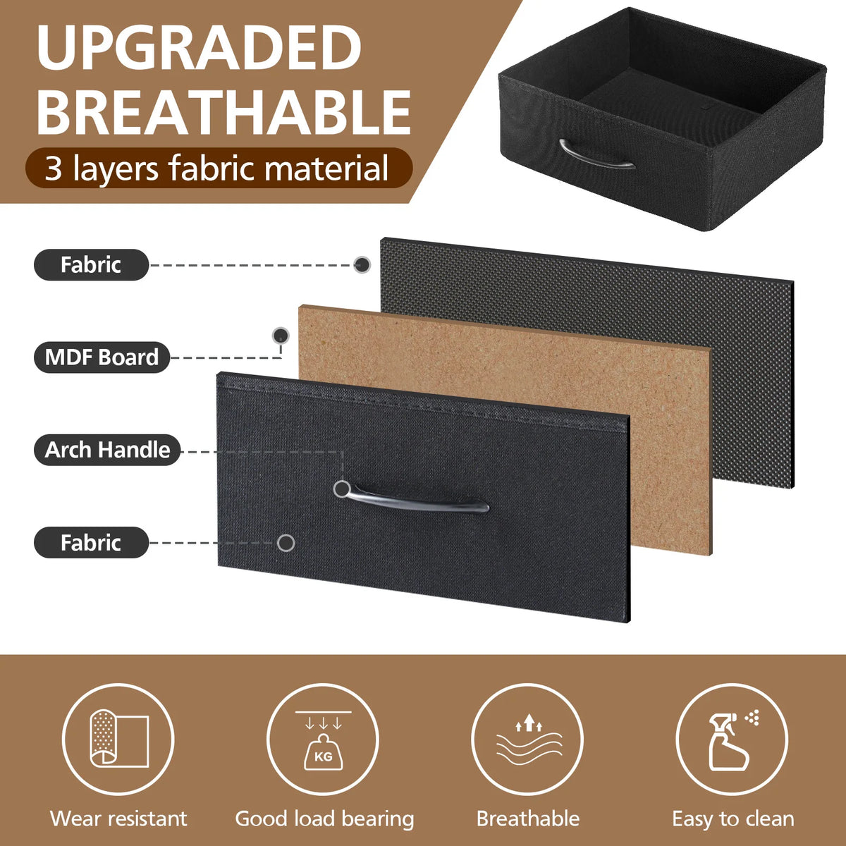 JHK Fabric Drawer Nightstand With Charging Station And USB Ports