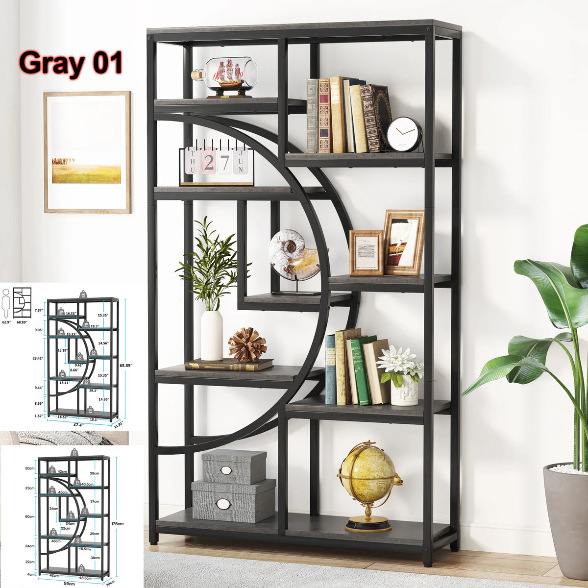 Tribesigns Industrial Etagere Bookcase Freestanding Display Storage Shelf