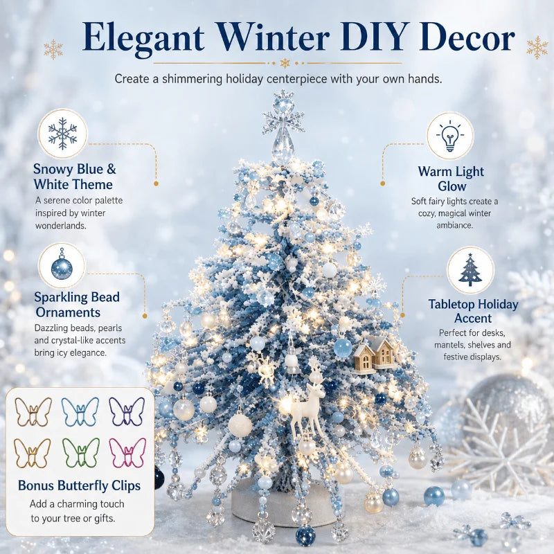 Mini Desktop Christmas Tree Kit With Snowflake Ornaments