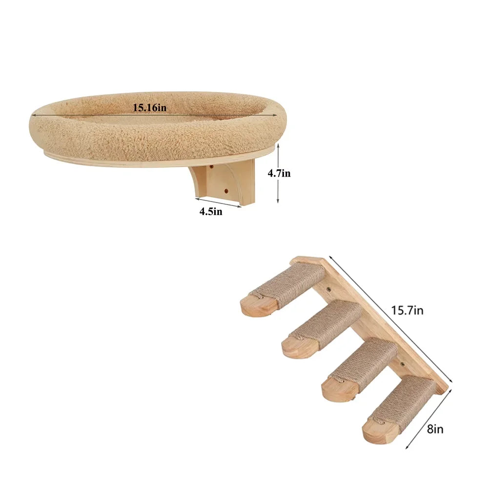 CWV Wooden Cat Wall Climbing Ladder Hammock And Scratching Post