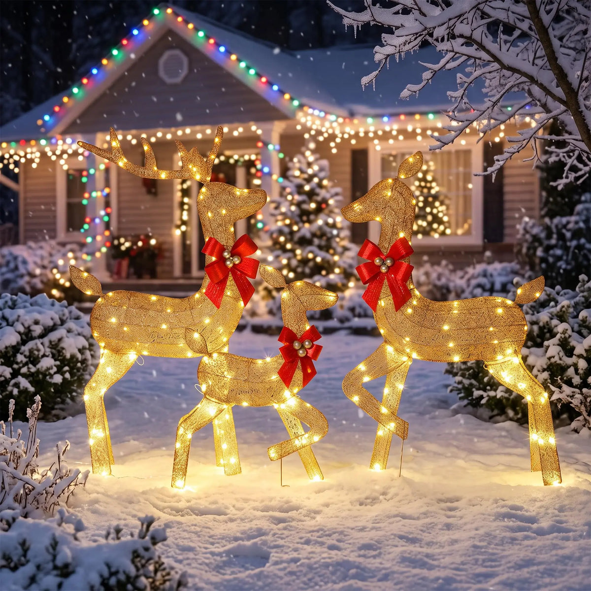 HiMISS Lighted Christmas Reindeer Family Outdoor Decorations