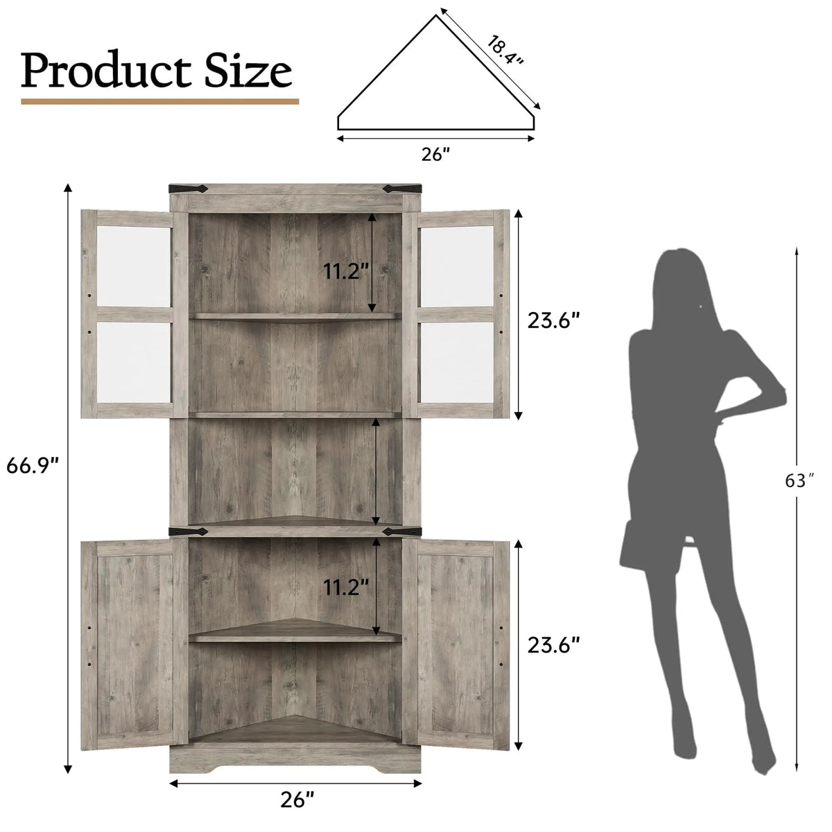 HiMISS Farmhouse Corner Cabinet With Glass Door And Adjustable Shelves