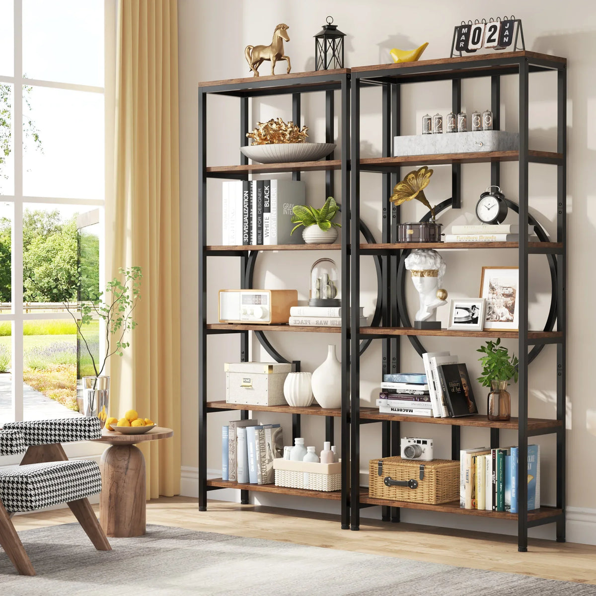 Tribesigns Industrial Bookshelf With Open Display Storage Shelves