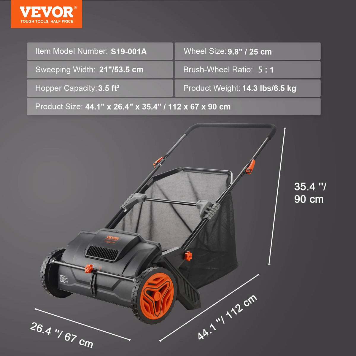 SucceBuy Push Lawn Sweeper With Mesh Hopper And Dual Brushes