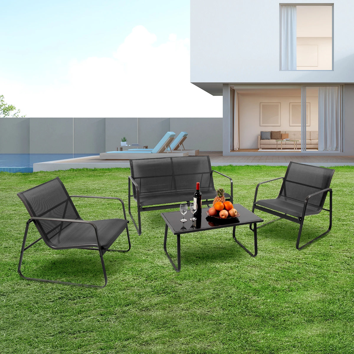 JHK Outdoor Patio Sectional Set With Metal Frame Mesh Backrests