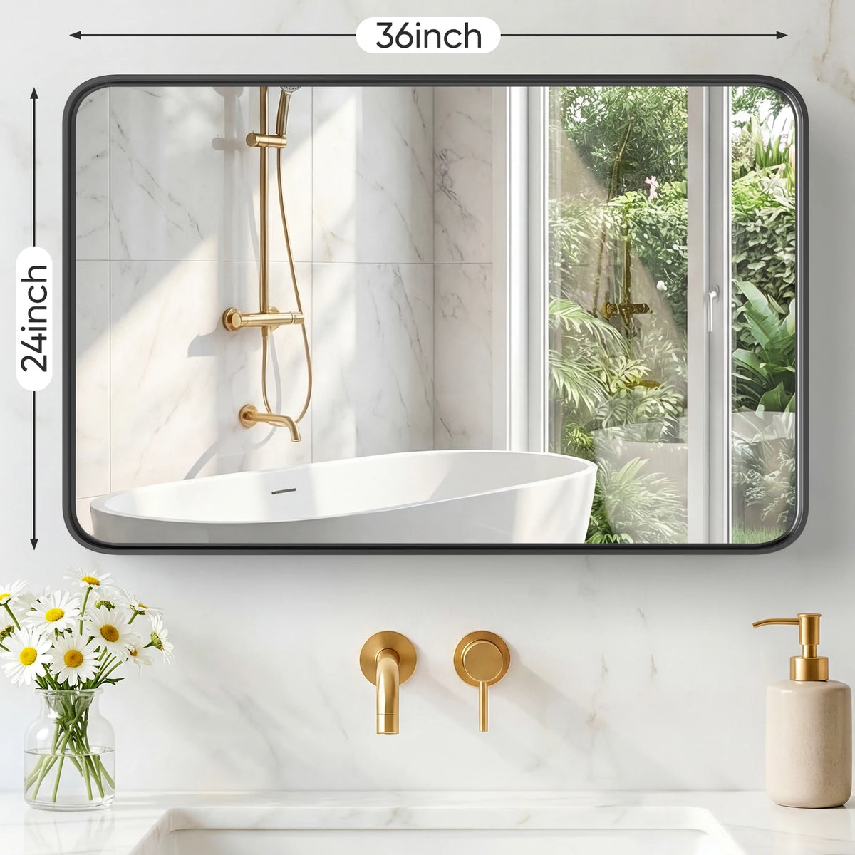 JHK Matte Metal Framed Rounded Rectangle Wall Mount Bathroom Mirror