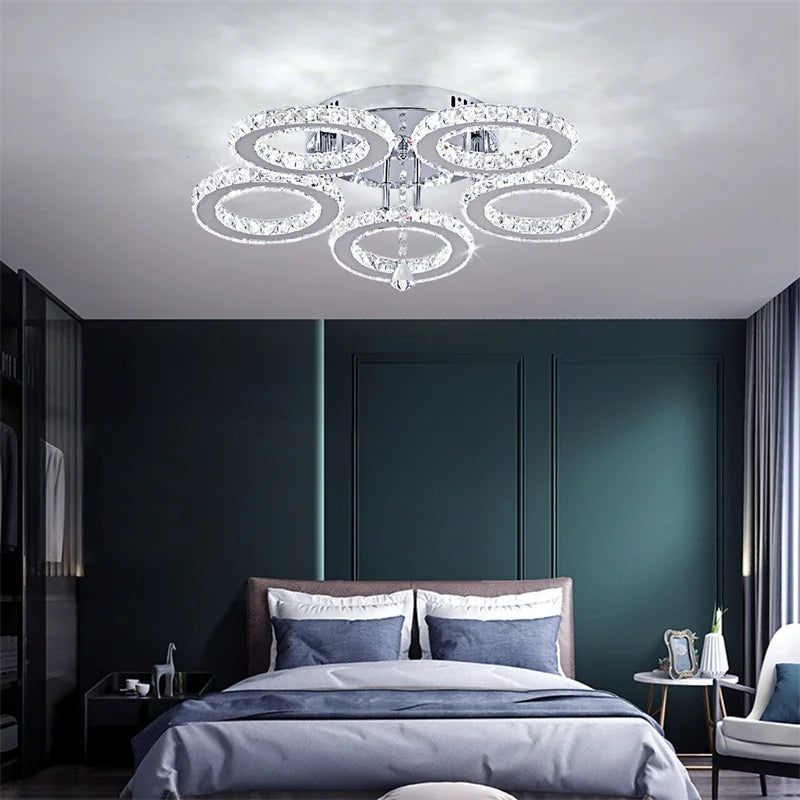 GreeLustr Modern LED Pendant Light Crystal Ring Ceiling Chandelier