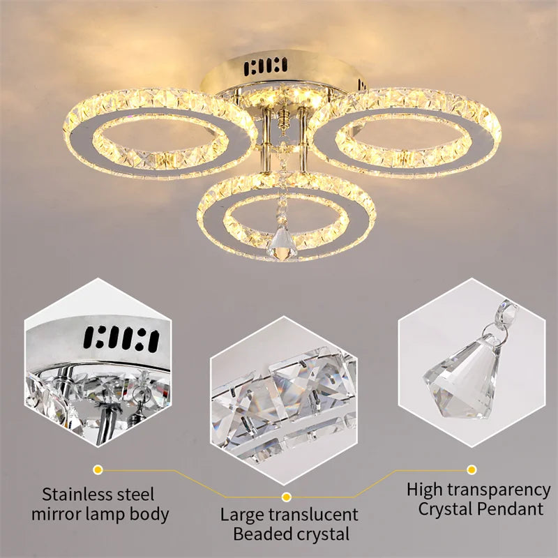 GreeLustr Modern LED Pendant Light Crystal Ring Ceiling Chandelier